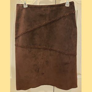 Genuine Leather and Suede Skirt with Stitch Design